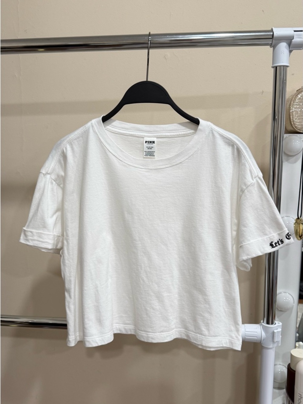 PINK Victoria’s Secret White Cropped T-Shirt (XS)